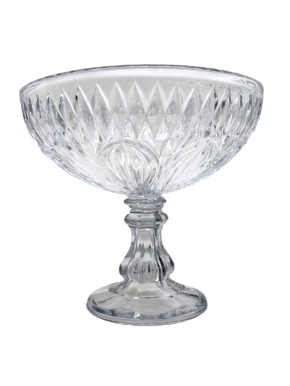 Antique Tulip Clear Pressed Flint Glass Compote Pedestal Bowl Floral EAPG